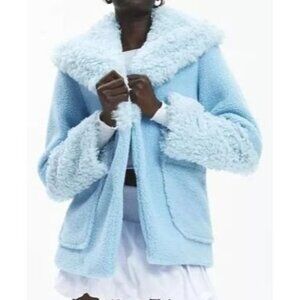 Kimchi Blue Light Blue Faux Fur Trimmed Coat/Jacket Women Size Large NWT
